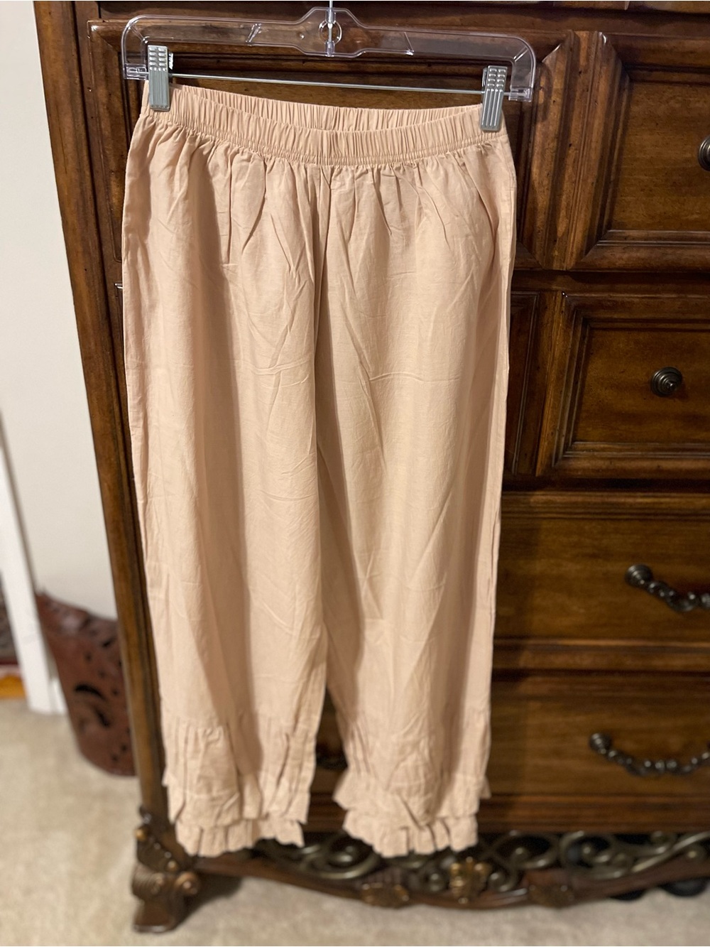 Women's Elastic Waist Ankle Pants in Light Pink